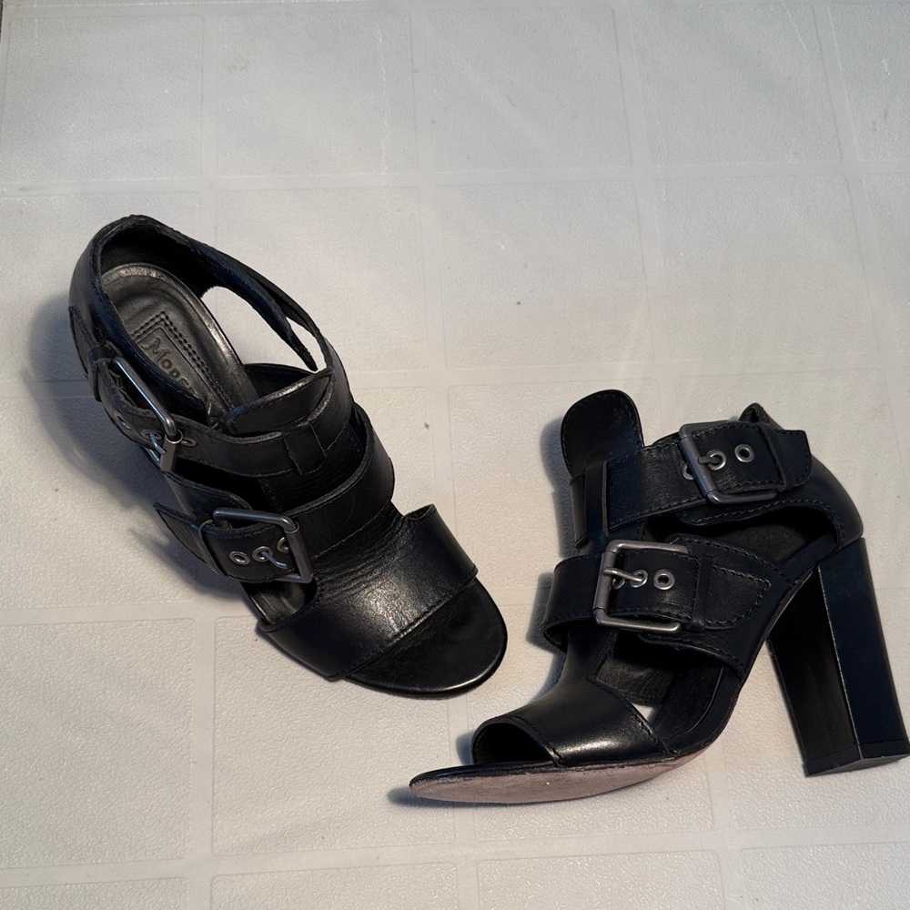 Modern Vintage Black Buckle Heels